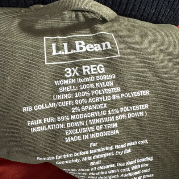 L.L. Bean Maine Mountain Parka Down Coat Womens 3X Green Faux Fur Tek CJ-2207 - Picture 10 of 11